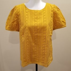 J.Crew Factory Mustard Yellow eyelet top in Medium